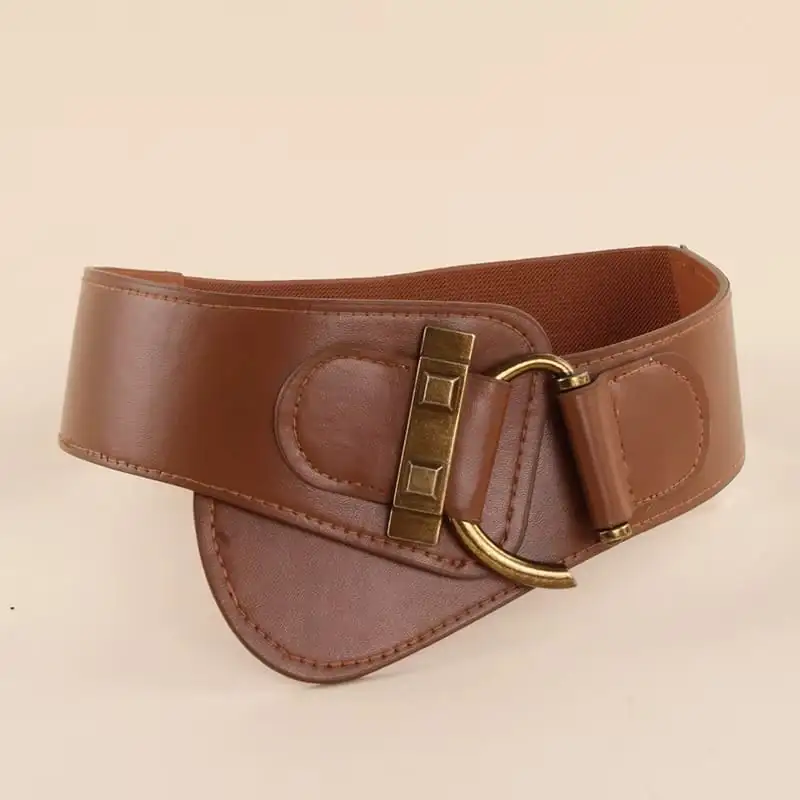 1pc Metal Buckle Wide Elastic PU Belt
