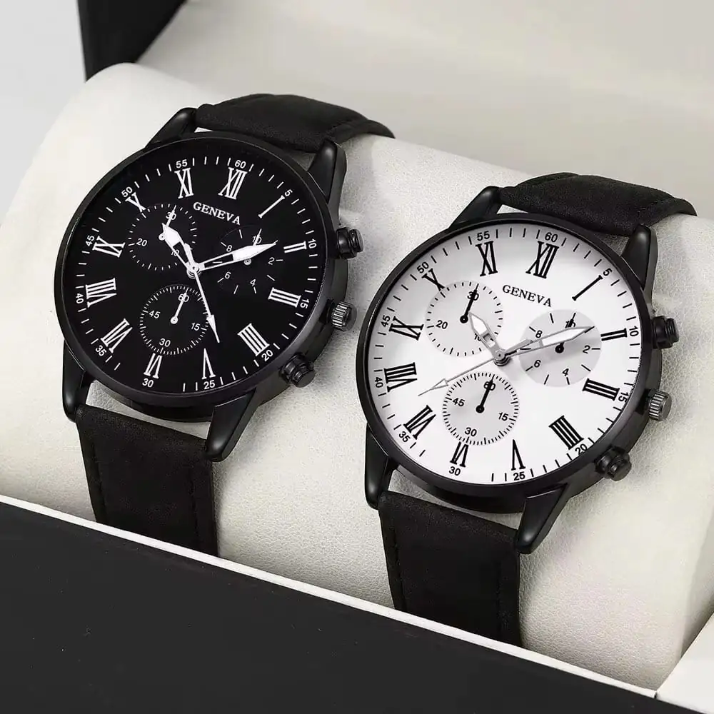2PCS Casual Leather Watches