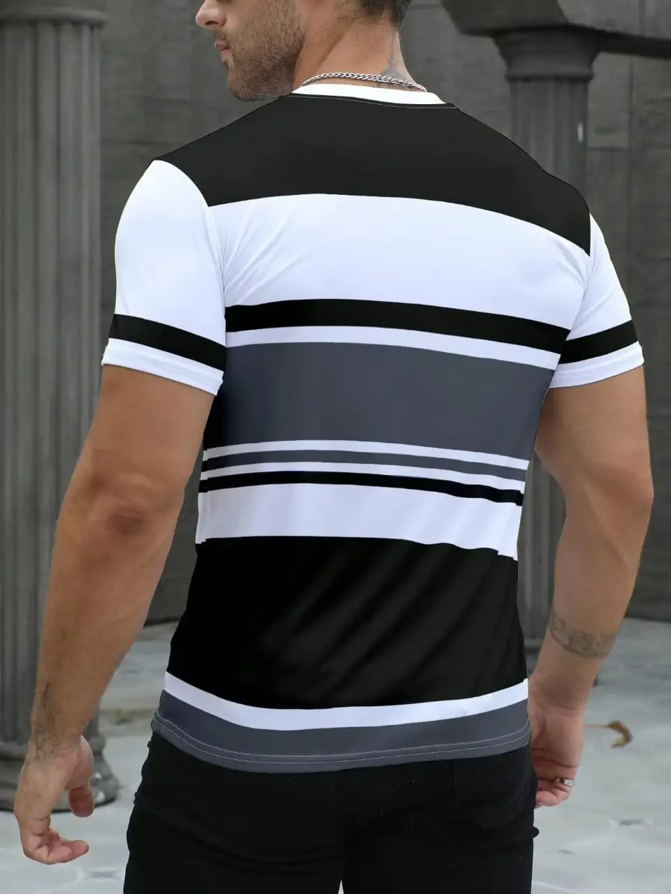 Mens Striped Quick-Dry T-Shirt
