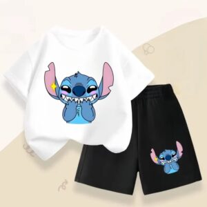 Summer Boys' Stitch Print Two Piece Set (T-shirt + Shorts) - Image 2