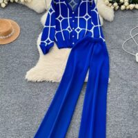 SINGREINY Basics Print Knit Two Pieces Set