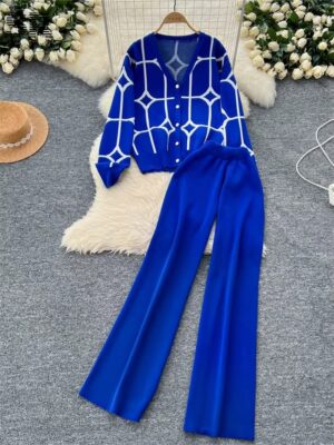 SINGREINY Basics Print Knit Two Pieces Set