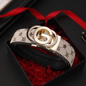 Men's Leather Belt with Metal Alloy Automatic Buckle - Image 3