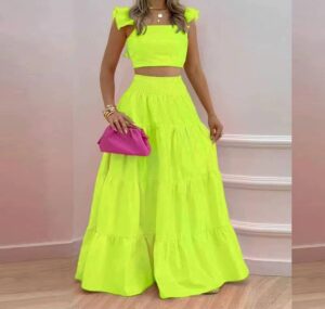 Skirt Y2K Two Piece Set Elegant Collage Sleeveless Top with Longuette Skirt - Image 3