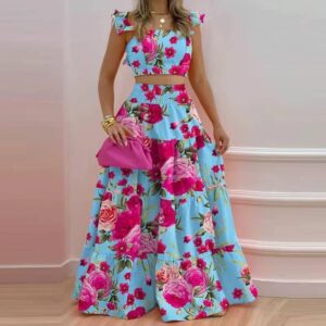 Skirt Y2K Two Piece Set Elegant Collage Sleeveless Top with Longuette Skirt - Image 5