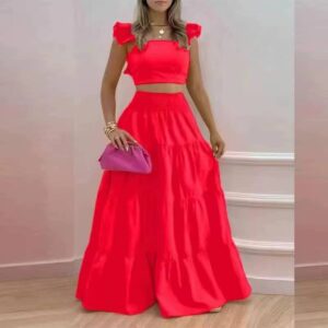 Skirt Y2K Two Piece Set Elegant Collage Sleeveless Top with Longuette Skirt - Image 6