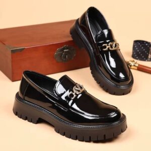 STRONGSHEN Men Leather Platform Loafers