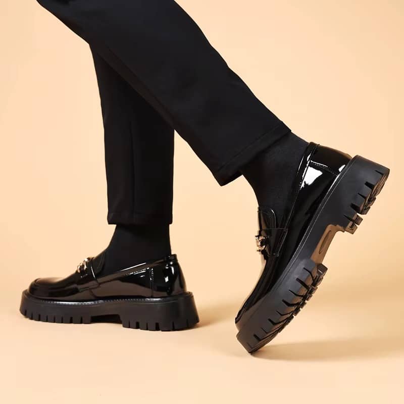 STRONGSHEN Men Leather Platform Loafers