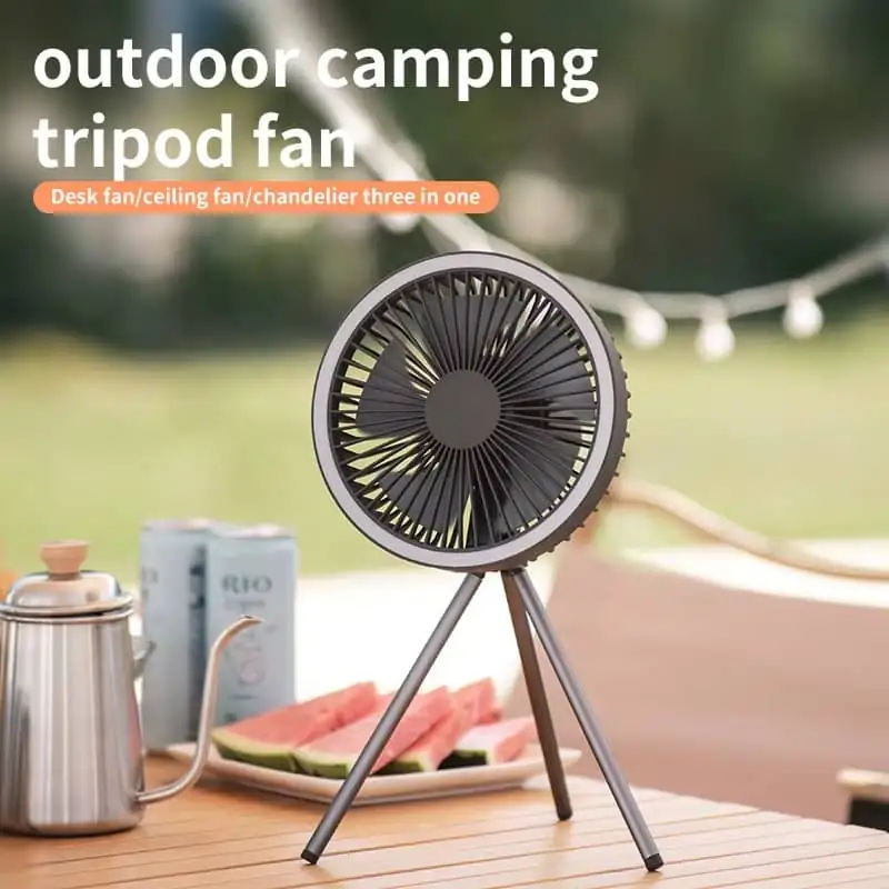 Portable Wireless Tent Electric Ceiling Fan with External LED Lighting Battery