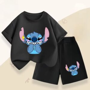 Summer Boys' Stitch Print Two Piece Set (T-shirt + Shorts) - Image 6