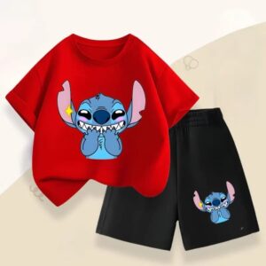 Summer Boys' Stitch Print Two Piece Set (T-shirt + Shorts) - Image 7