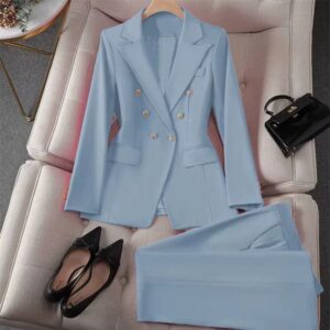 Casual Long Sleeve Blazer Pant Suit Set for Women