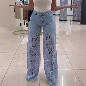 Y2K Hollow Out Flower Jean Women Pants