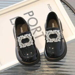Girls Square Rhinestone Patent Leather Loafers - Image 6