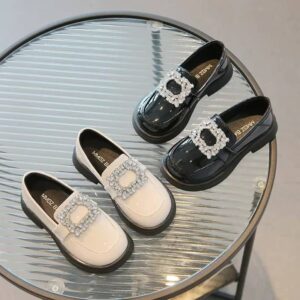 Girls Square Rhinestone Patent Leather Loafers - Image 8