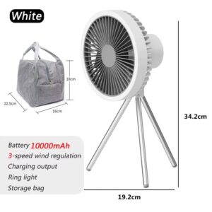 Portable Wireless Tent Electric Ceiling Fan with External LED Lighting Battery - Image 7