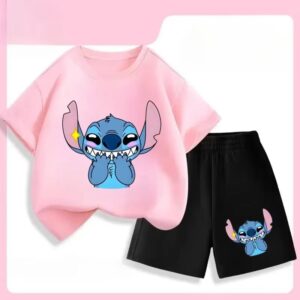 Summer Boys' Stitch Print Two Piece Set (T-shirt + Shorts) - Image 8