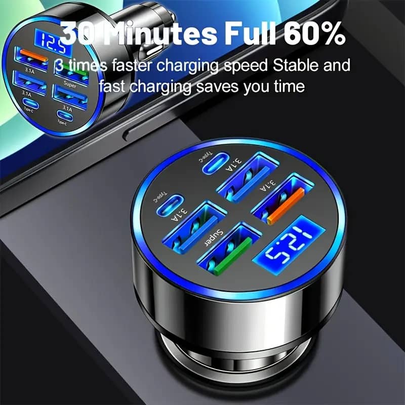 6-in-1 Car Fast Charger with USB-C Dual