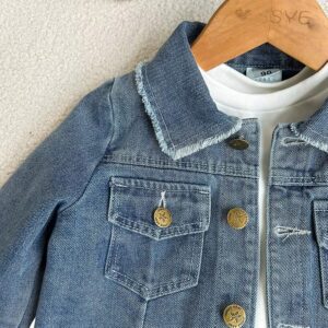 Girl’s Denim Set with Retro Lapel Jacket & Pleated Skirt Cover - Image 7