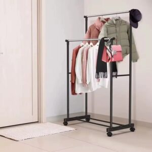 Double-Rod Clothes Rack with Hooks & Wheels - Image 11